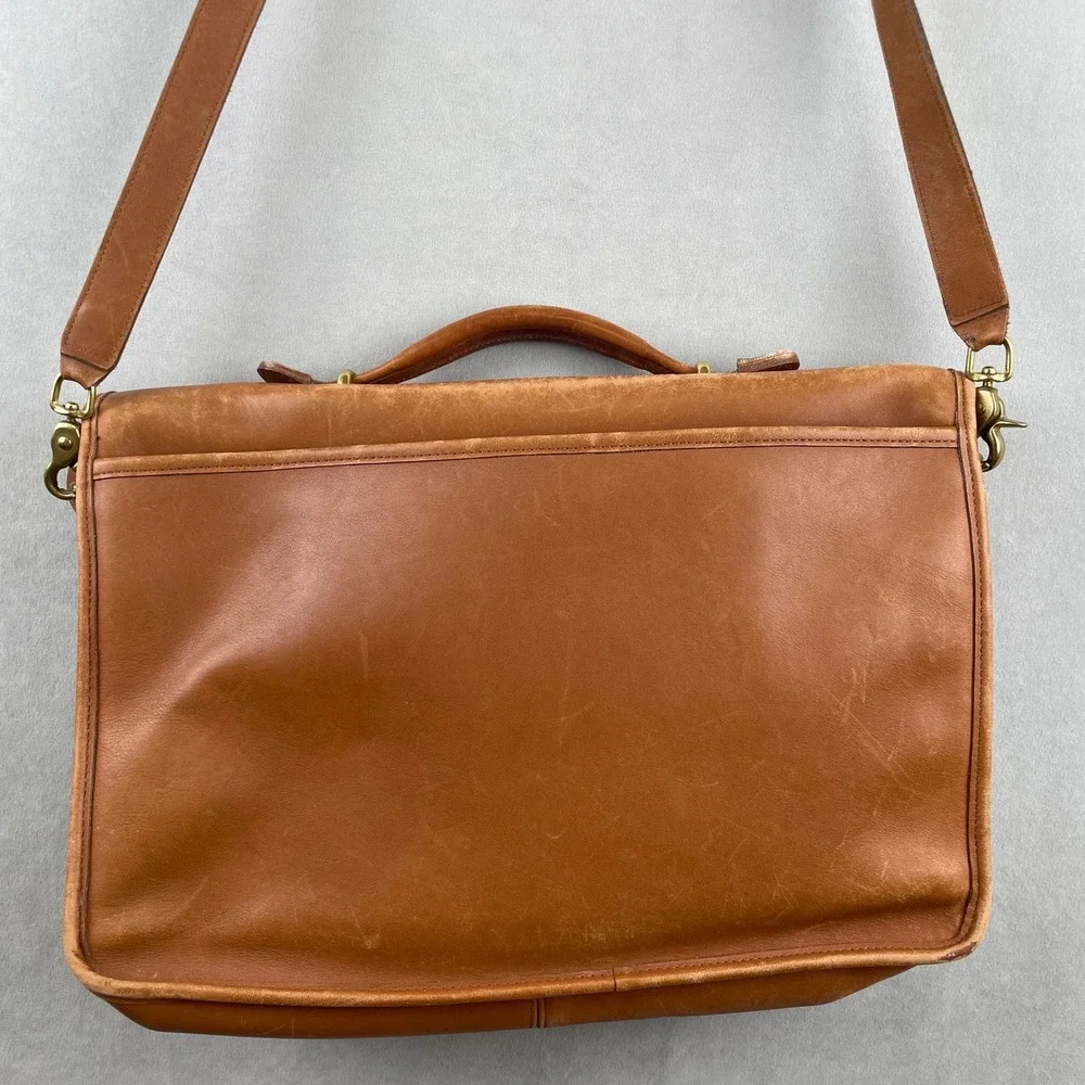 Vintage 90s Coach Lexington Briefcase British Tan Leather USA Messenger Bag 5265
